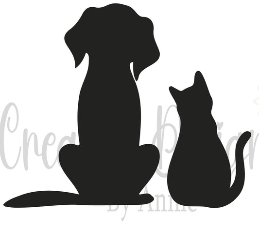 Cat and dog silhouette, cat and dog logo, cat and dog instant digital download - Ai-EPS-PNG-SVG