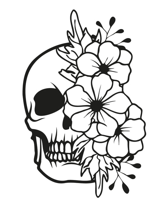 Skull with half face roses instant digital download - Ai-EPS-PNG-SVG
