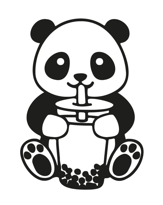 Kawaii panda drinking boba tea, animal instant digital download - Ai-EPS-PNG-SVG
